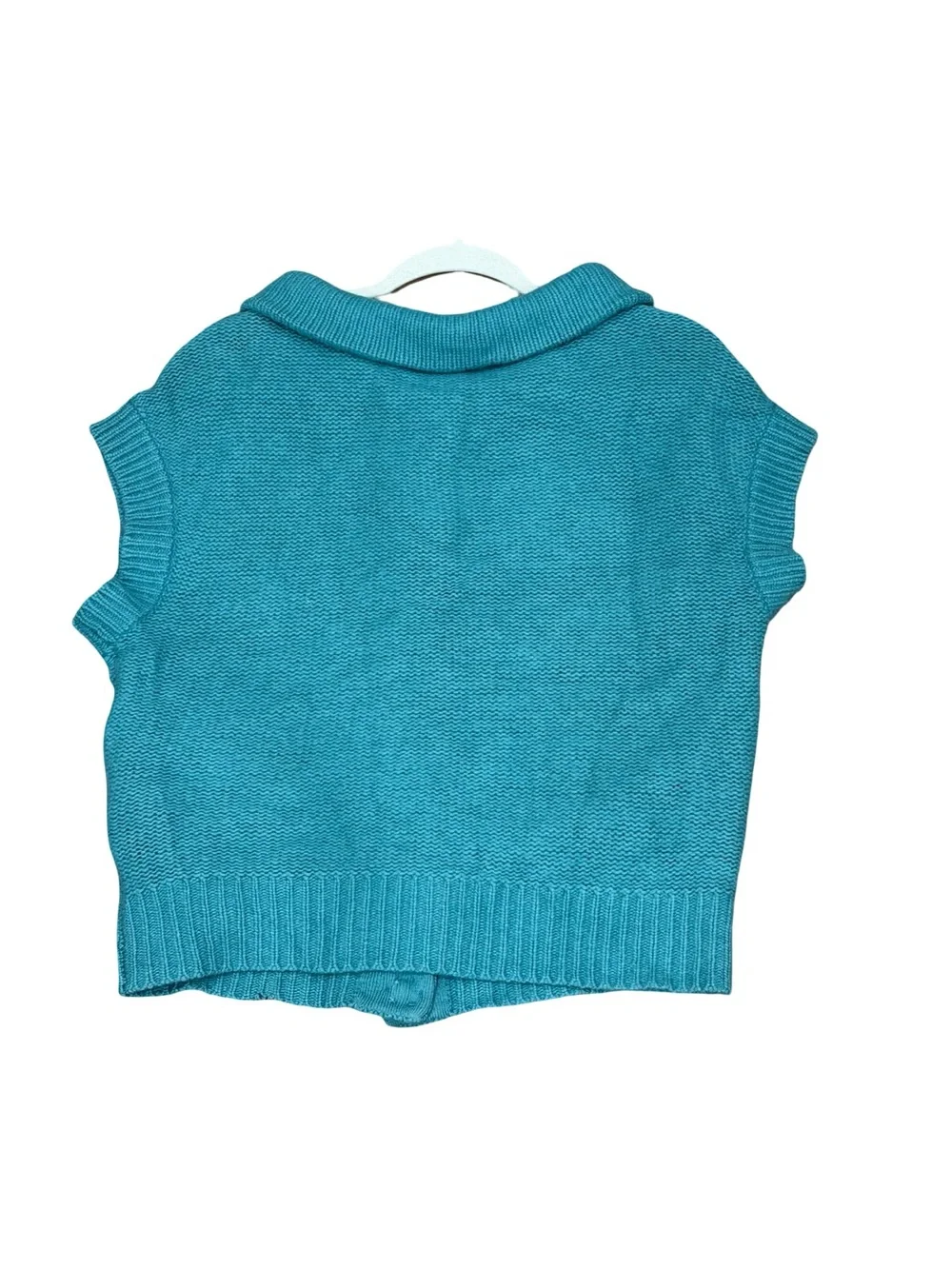 ✨Free People Blue Wool Blend Collared‎ Cardigan Size M Short Sleeve Knit Sweater
